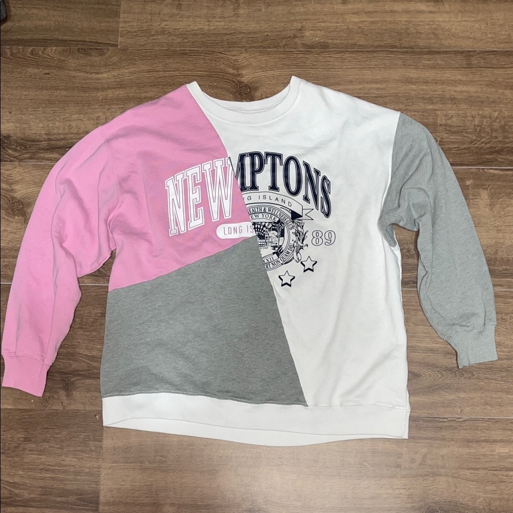 Hollister Pink, Gray, and White Colorblock Sweatshirt
